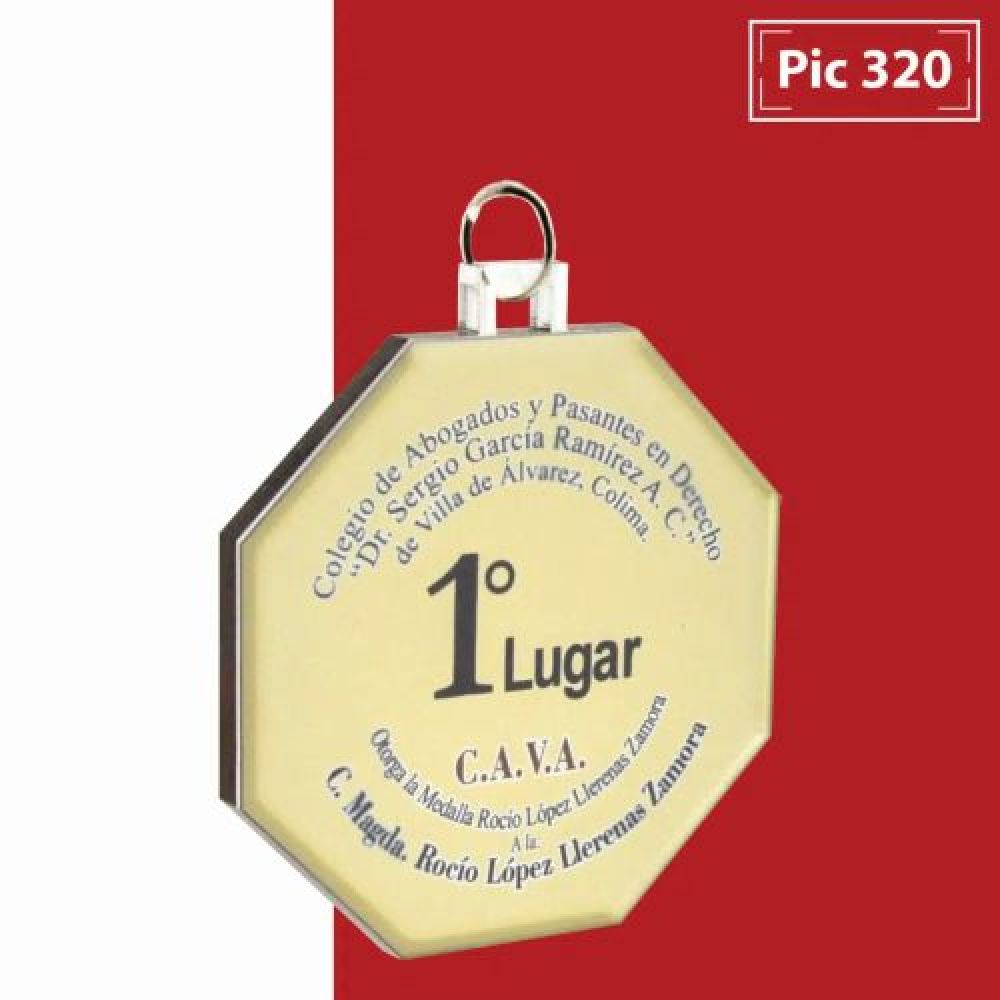 MEDALLA DE ACRILICO EXAGONAL 6 CM  DIAMETRO CON GRABADO LASER  INCLUYE LISTON Y BOLSA DE CELOFA INDIVIDUAL imagen